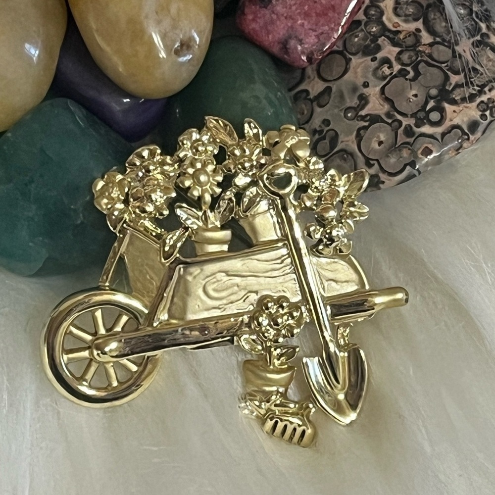 Vintage AJC Gardening Wheelbarrow Brooch